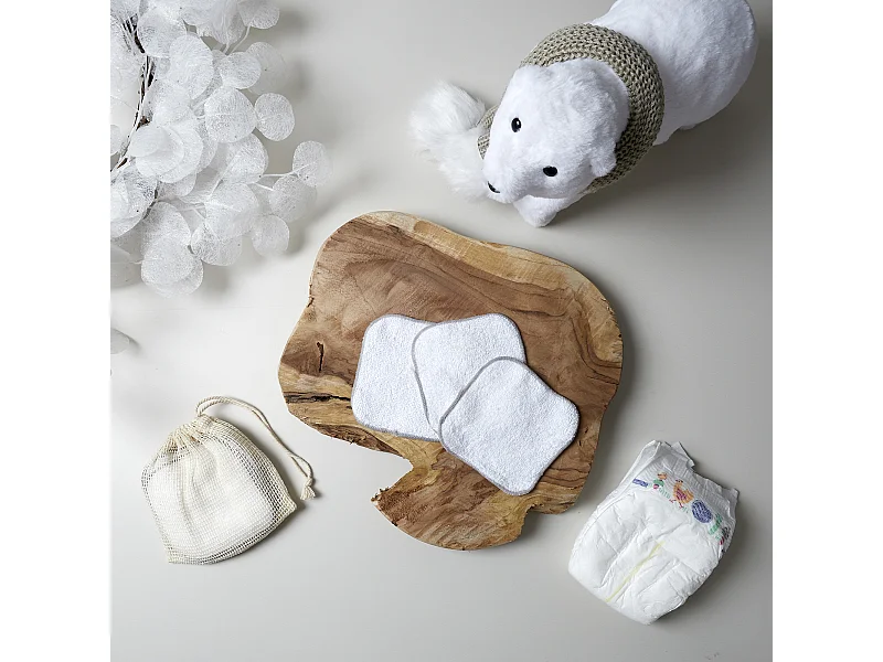 Lot de 10 Carrés en Coton pour Bébé avec Filet de Lavage M18