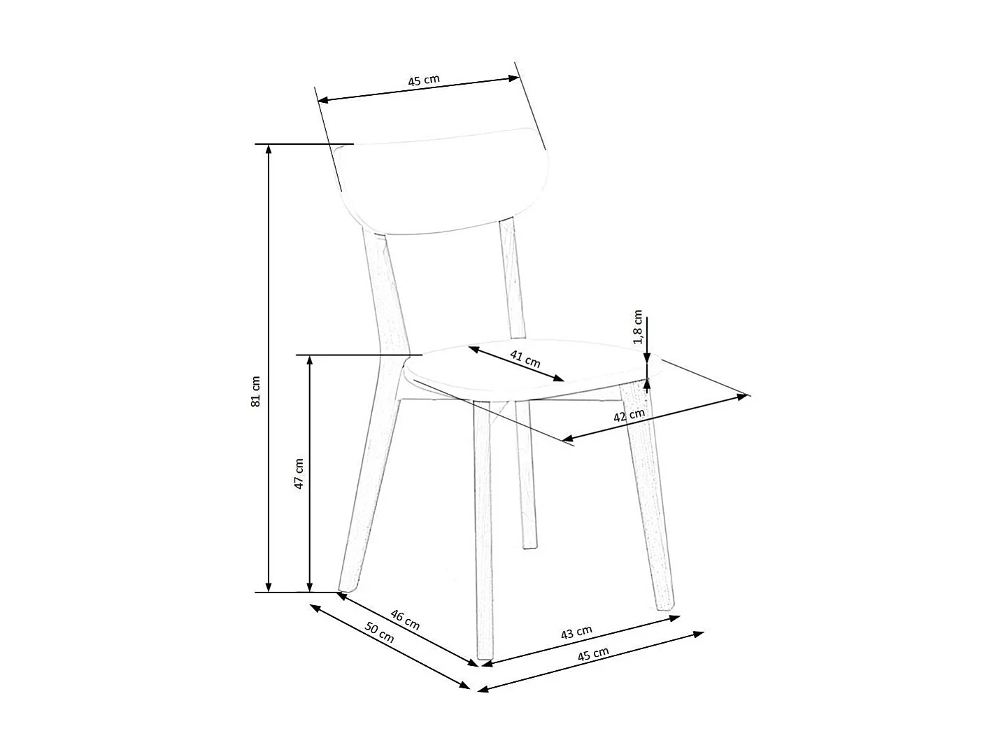 Massivholzstuhl 45x81 cm