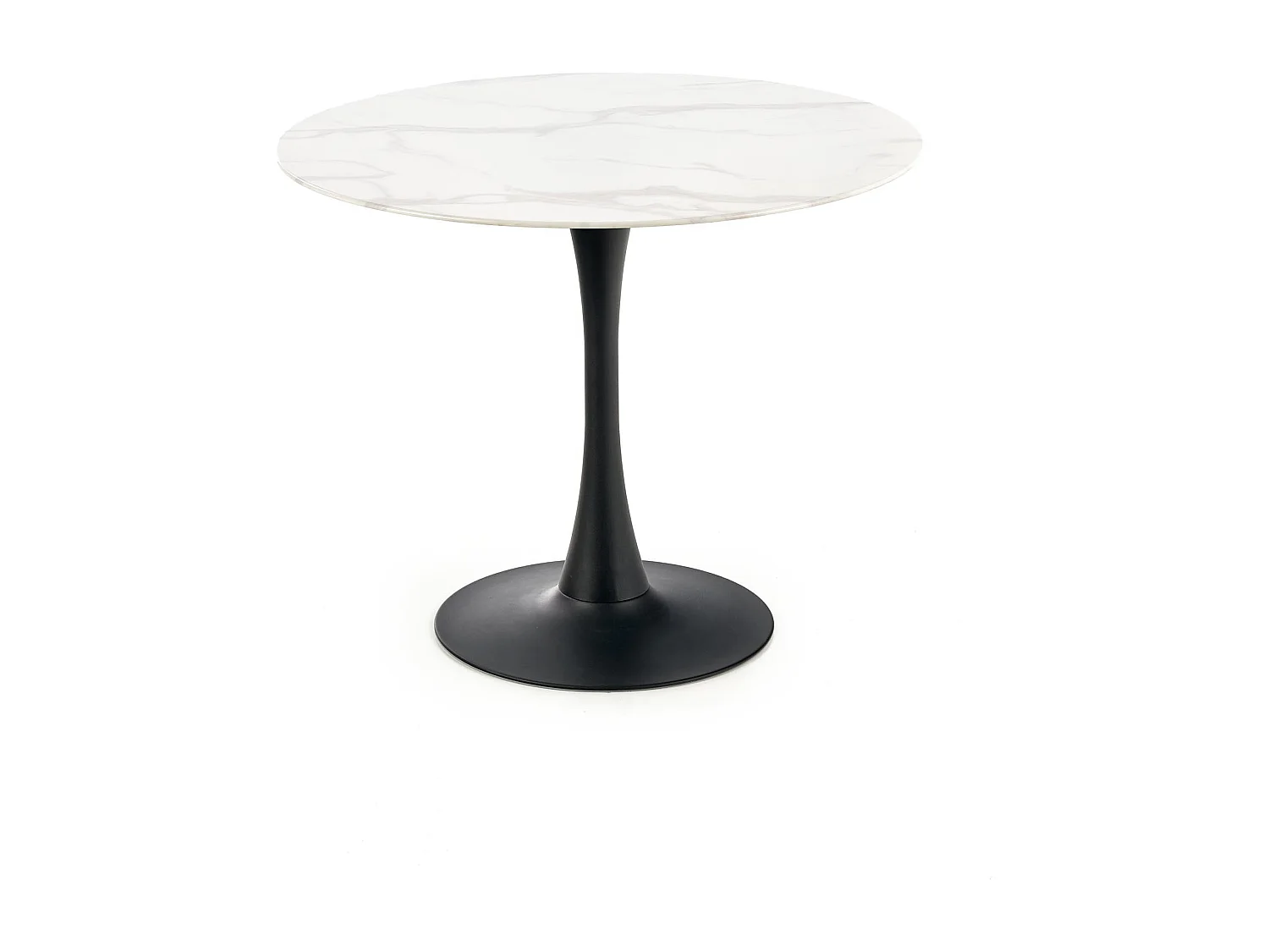 Table ronde verre effet marbre blanc pieds acier noir Ø90 cm