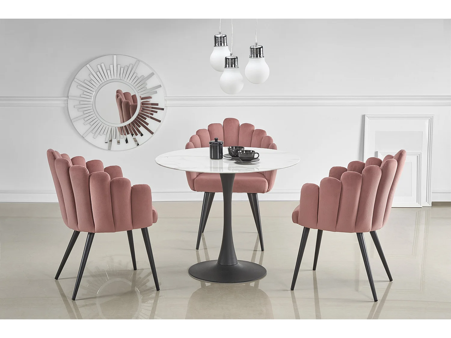 Tafel rond en verre effect marmer en piètement en staal, Ø 90 cm