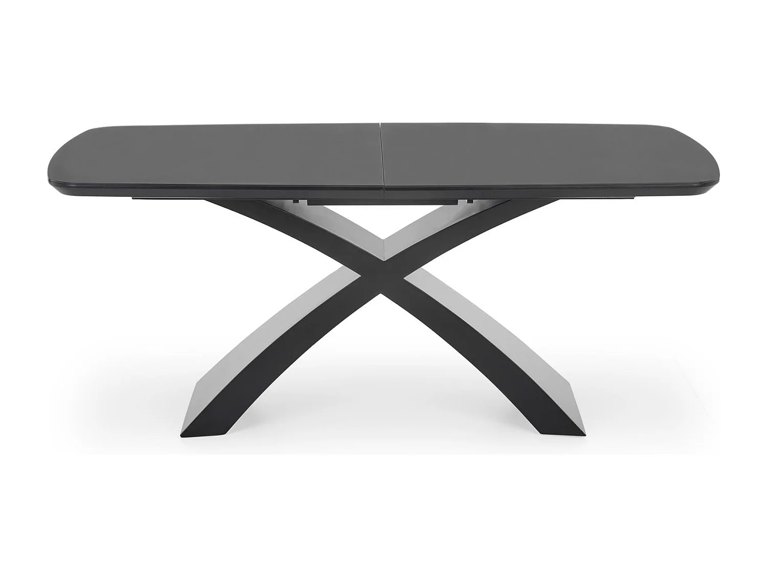 Table extensible en verre grisavec pieds en acier noir 180/220 x 89 cm