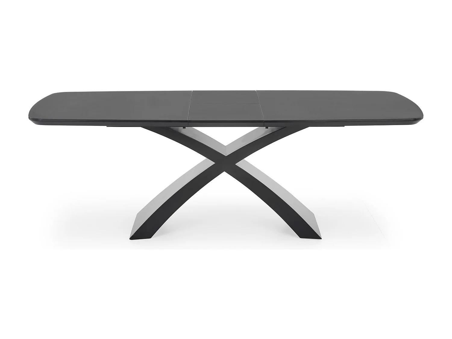 Table extensible en verre grisavec pieds en acier noir 180/220 x 89 cm
