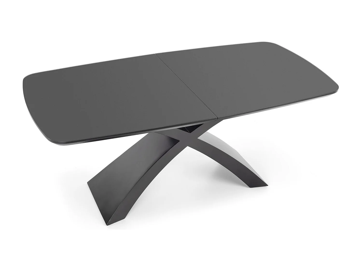 Table extensible en verre grisavec pieds en acier noir 180/220 x 89 cm