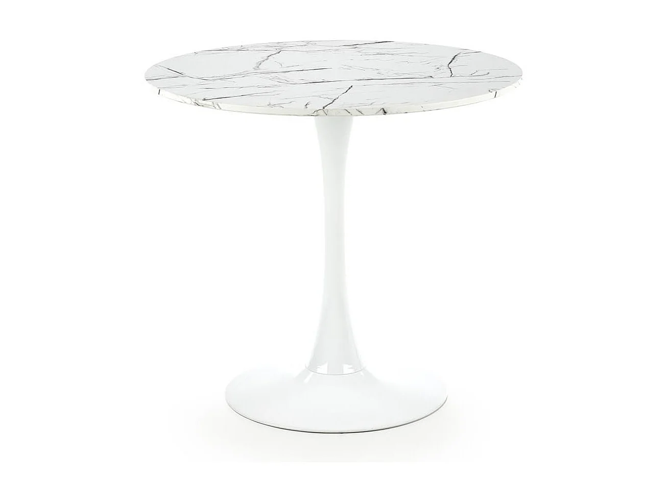 Table ronde effet marbre avec piètement en acier blanc Ø80x73 cm