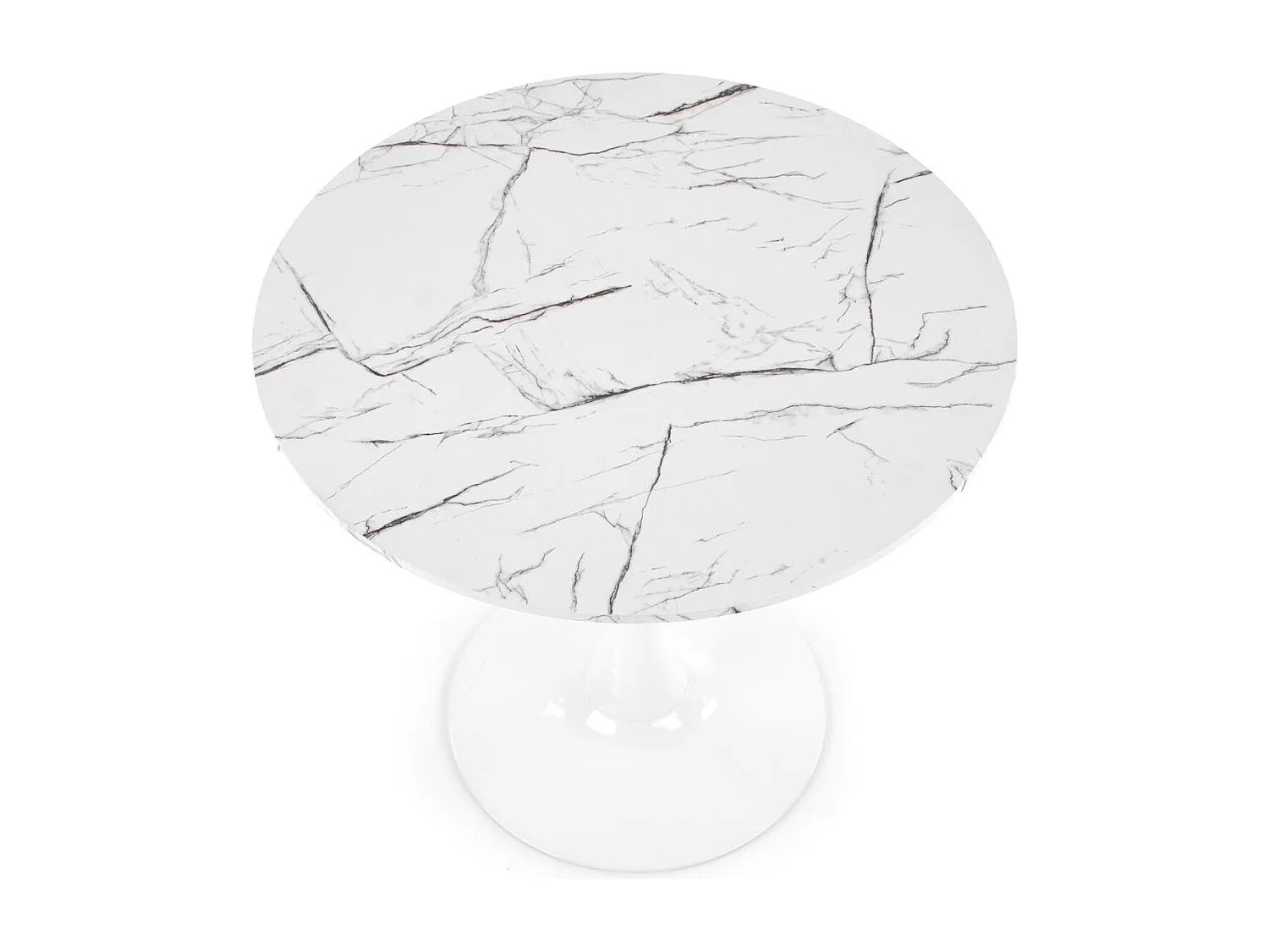 Table ronde effet marbre avec piètement en acier blanc Ø80x73 cm