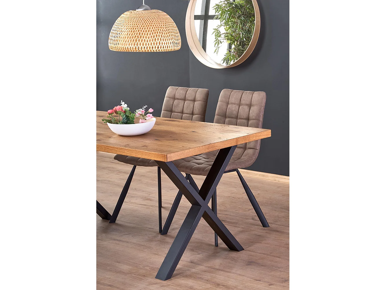 Table extensible placage chêne pieds acier noir 160/250×90 cm