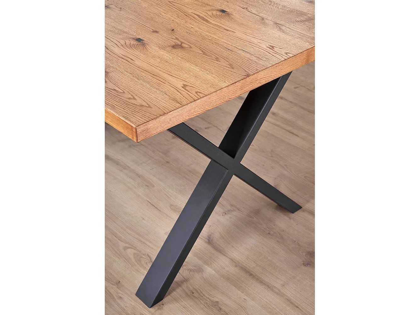 Table extensible placage chêne pieds acier noir 160/250×90 cm
