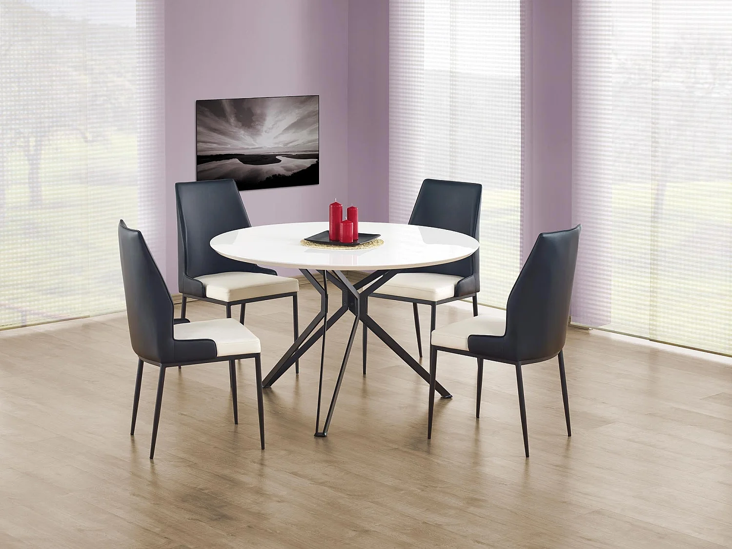Mesa redonda em MDF laminado com base em aço preto, Ø 120 cm