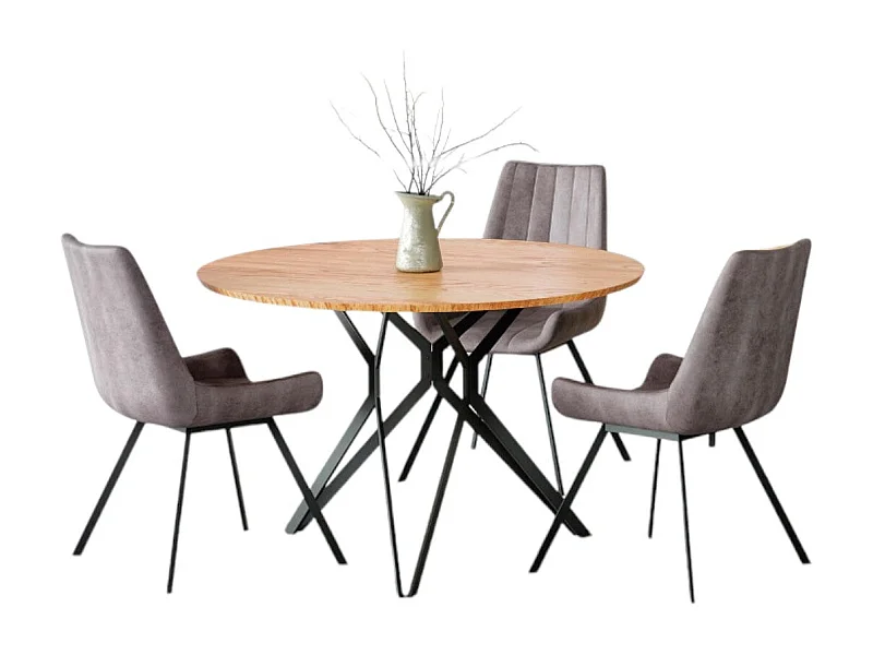 Table ronde en MDF laminé et piètement en acier noir Ø 120 cm