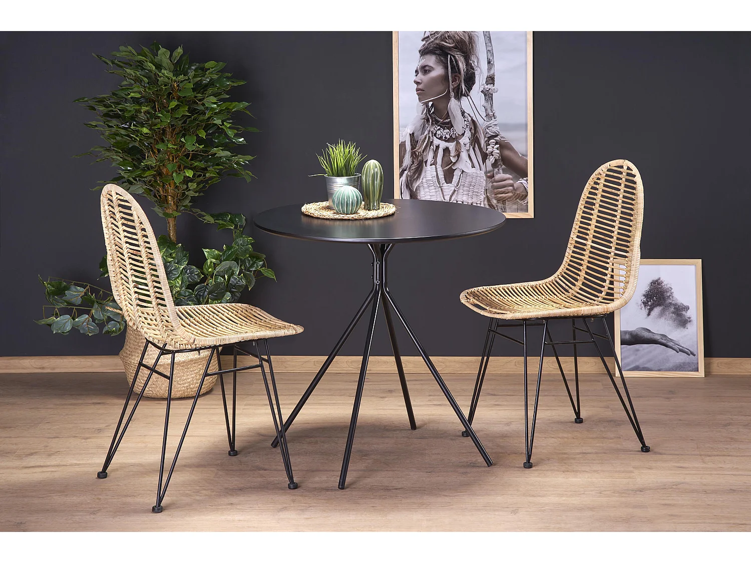 Table ronde en MDF laqué et piètement en métal Ø 80 cm