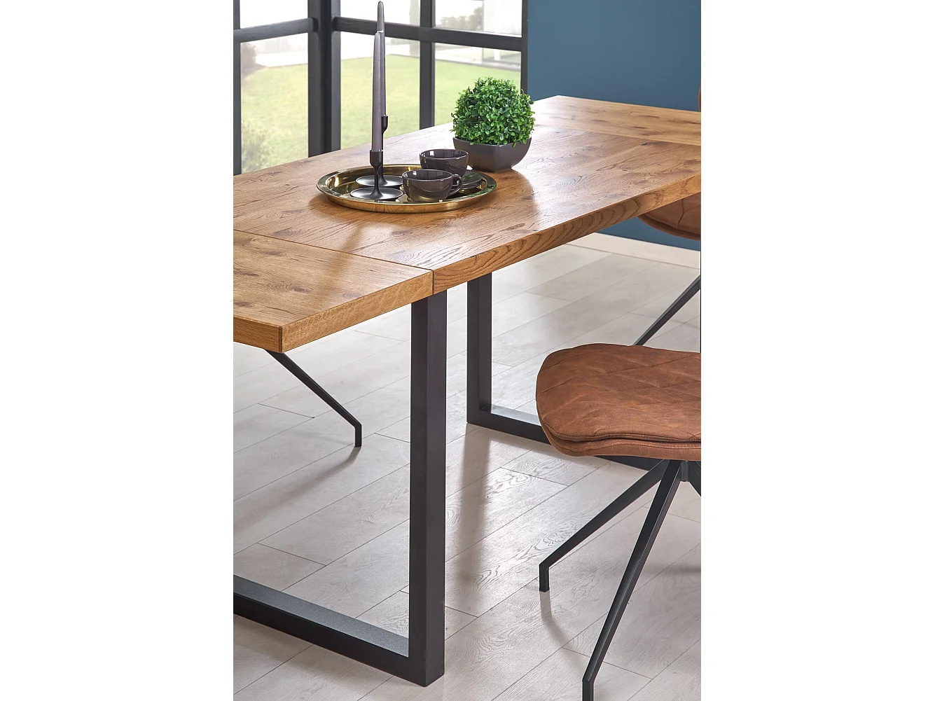 Table extensible placage chêne pieds acier noir 126/206×80 cm