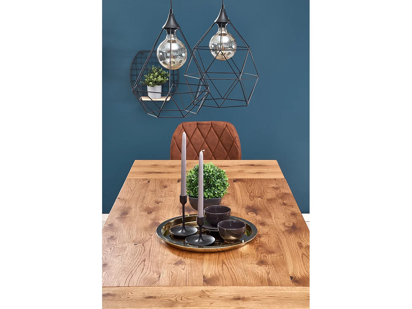 Table extensible placage chêne pieds acier noir 126/206×80 cm