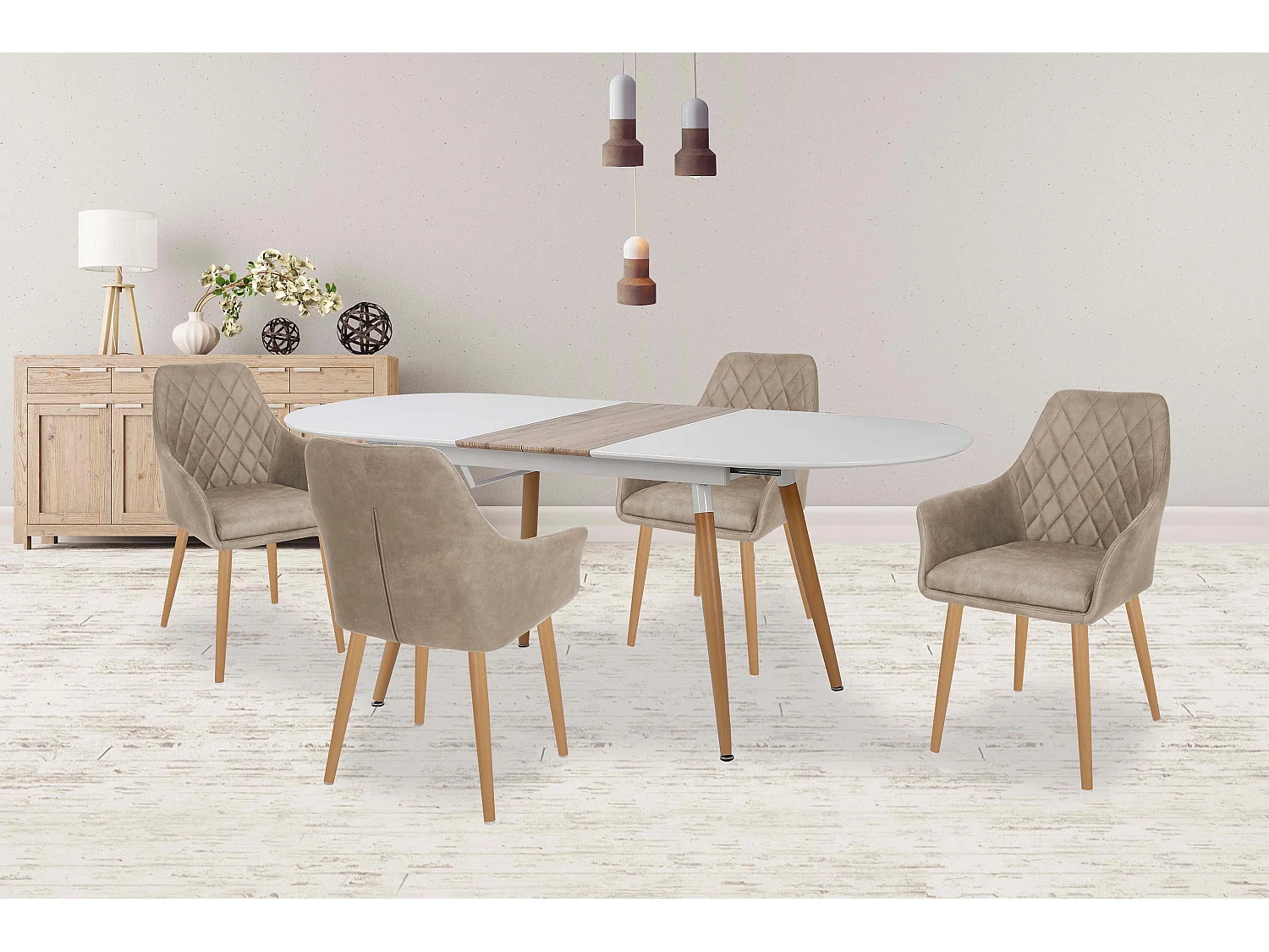 Table extensible en bois MDF laqué blanc pieds en bois 160/200x90 cm