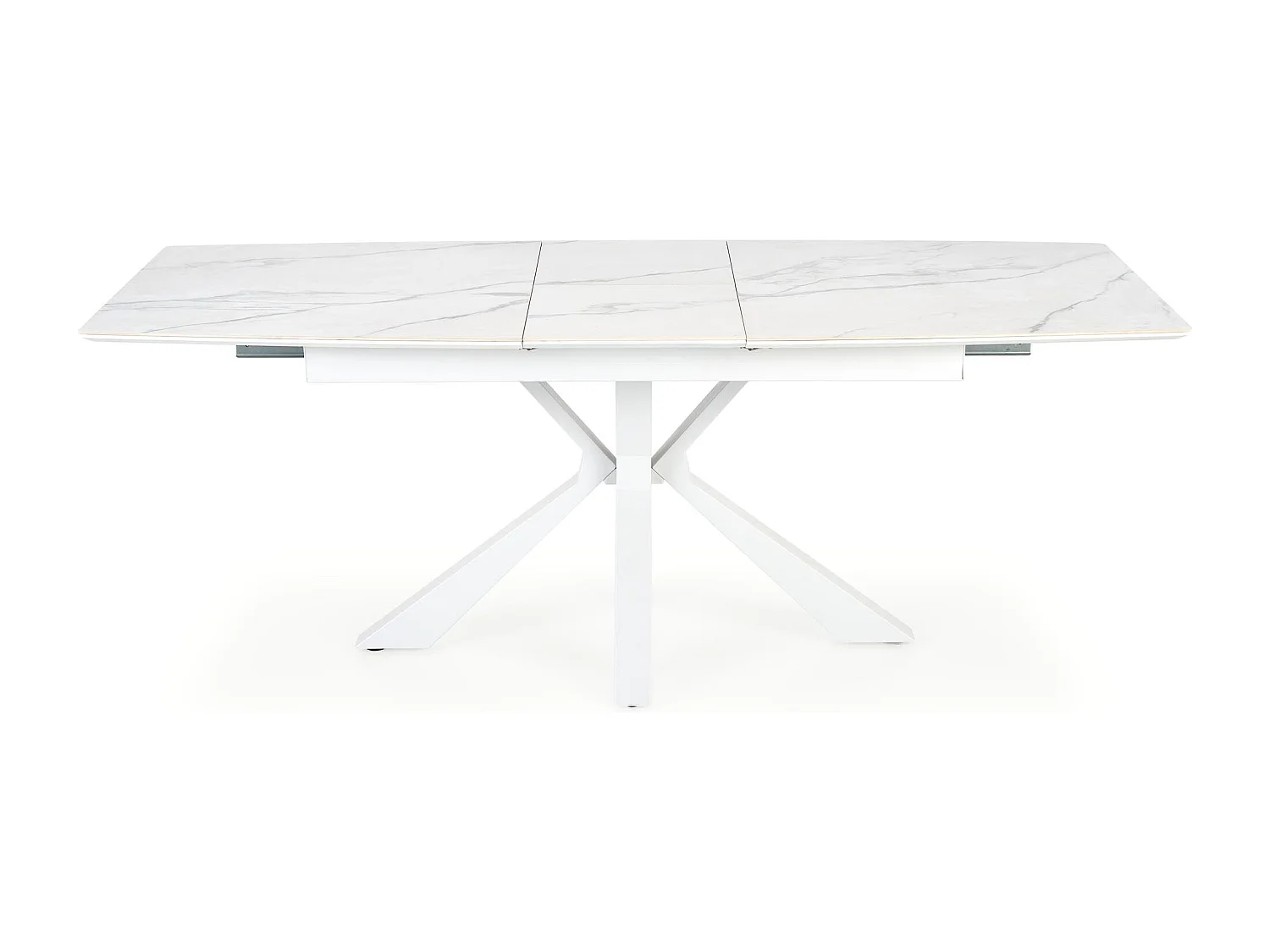 Table extensible pierre marbre blanc pieds acier blanc 160/200×89 cm