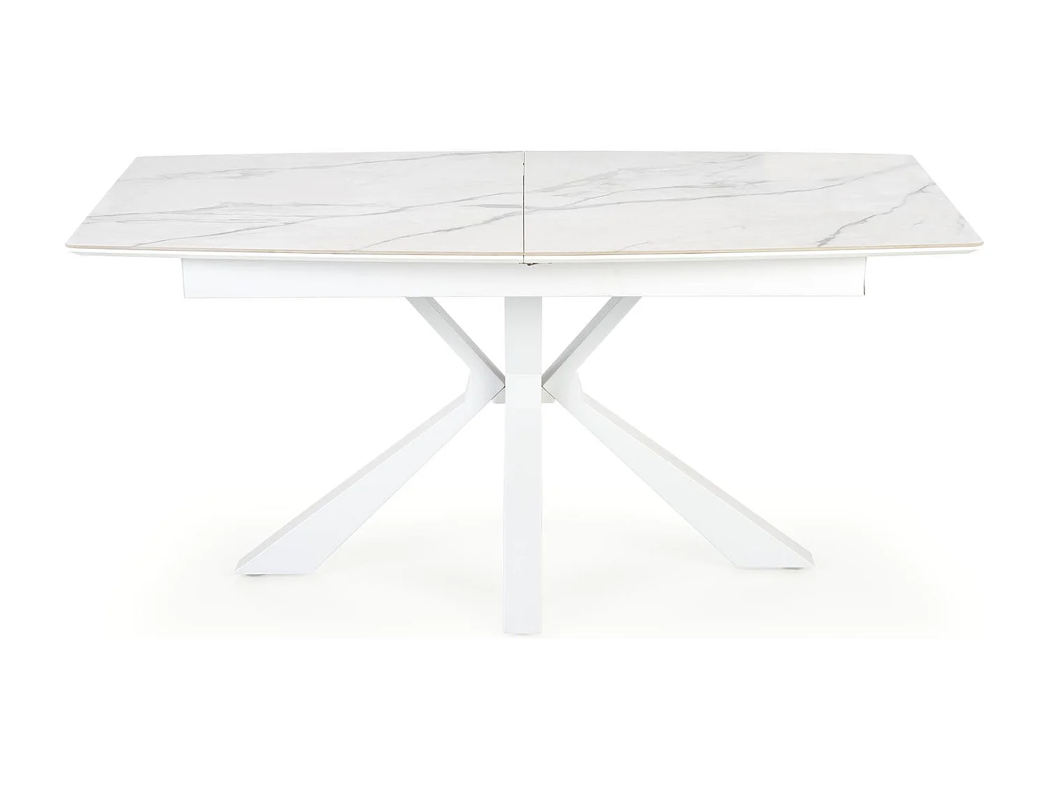 Table extensible pierre marbre blanc pieds acier blanc 160/200×89 cm