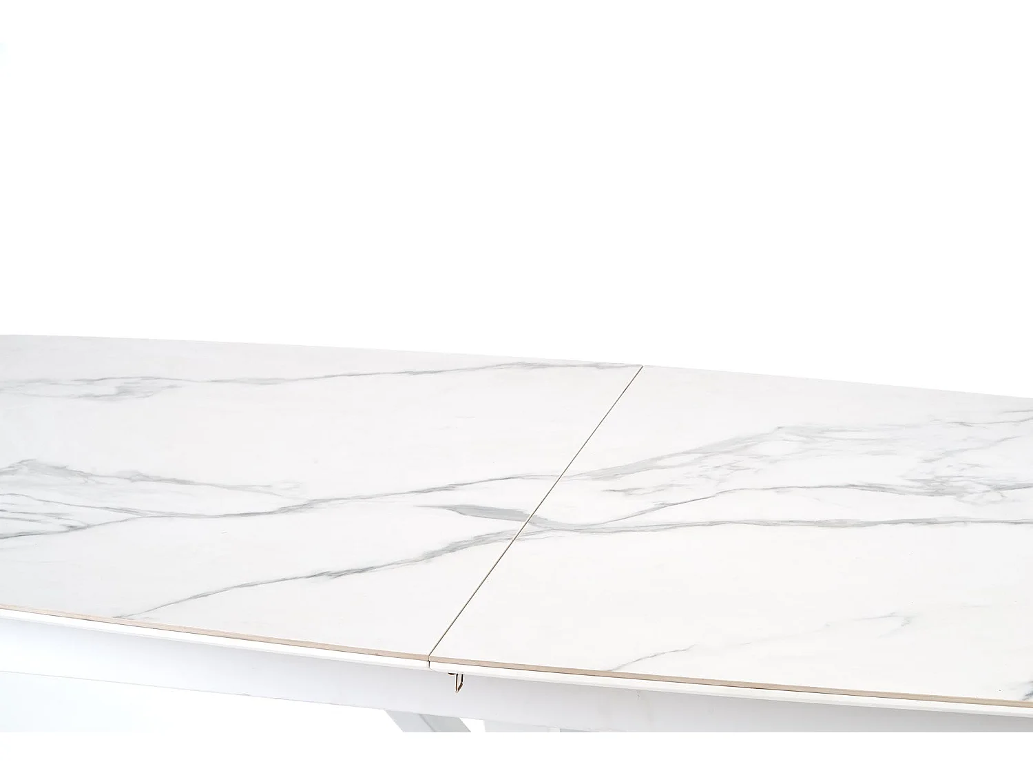 Table extensible pierre marbre blanc pieds acier blanc 160/200×89 cm