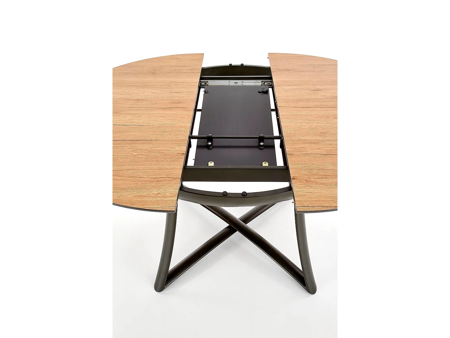 Table ronde extensible chêne pieds acier noir Ø118/148 cm