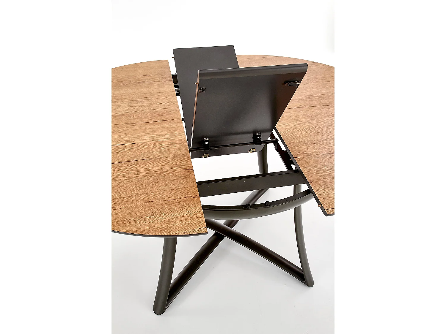 Table ronde extensible chêne pieds acier noir Ø118/148 cm