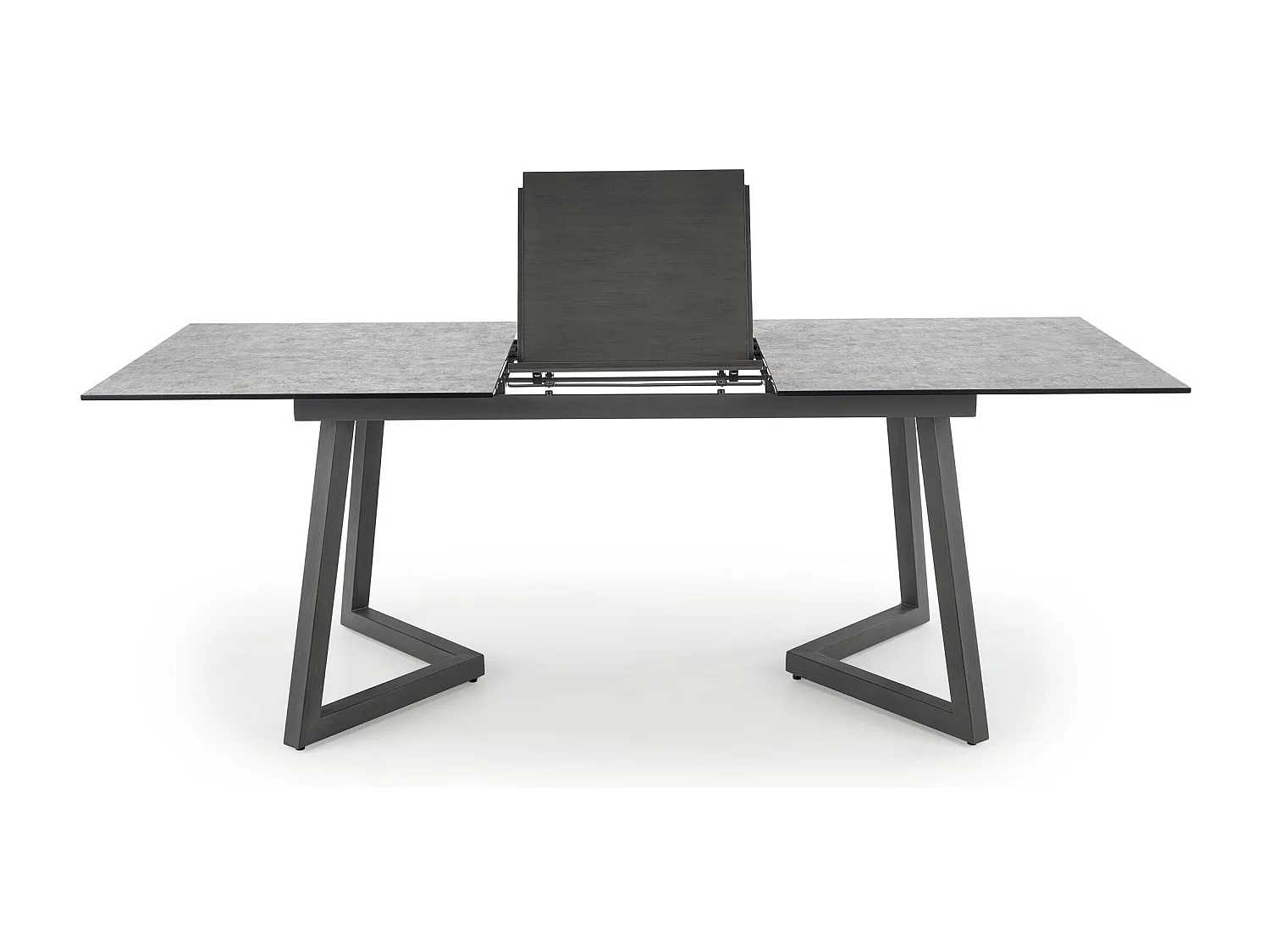 Table extensible verre gris pieds en acier gris foncé 160/210x90 cm