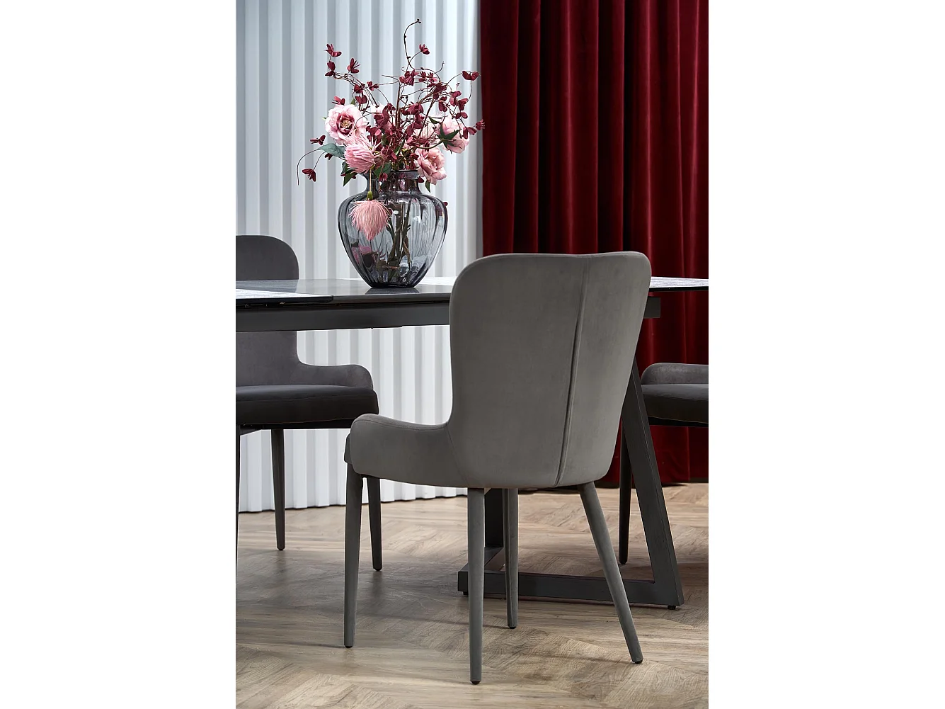 Table extensible verre gris pieds en acier gris foncé 160/210x90 cm