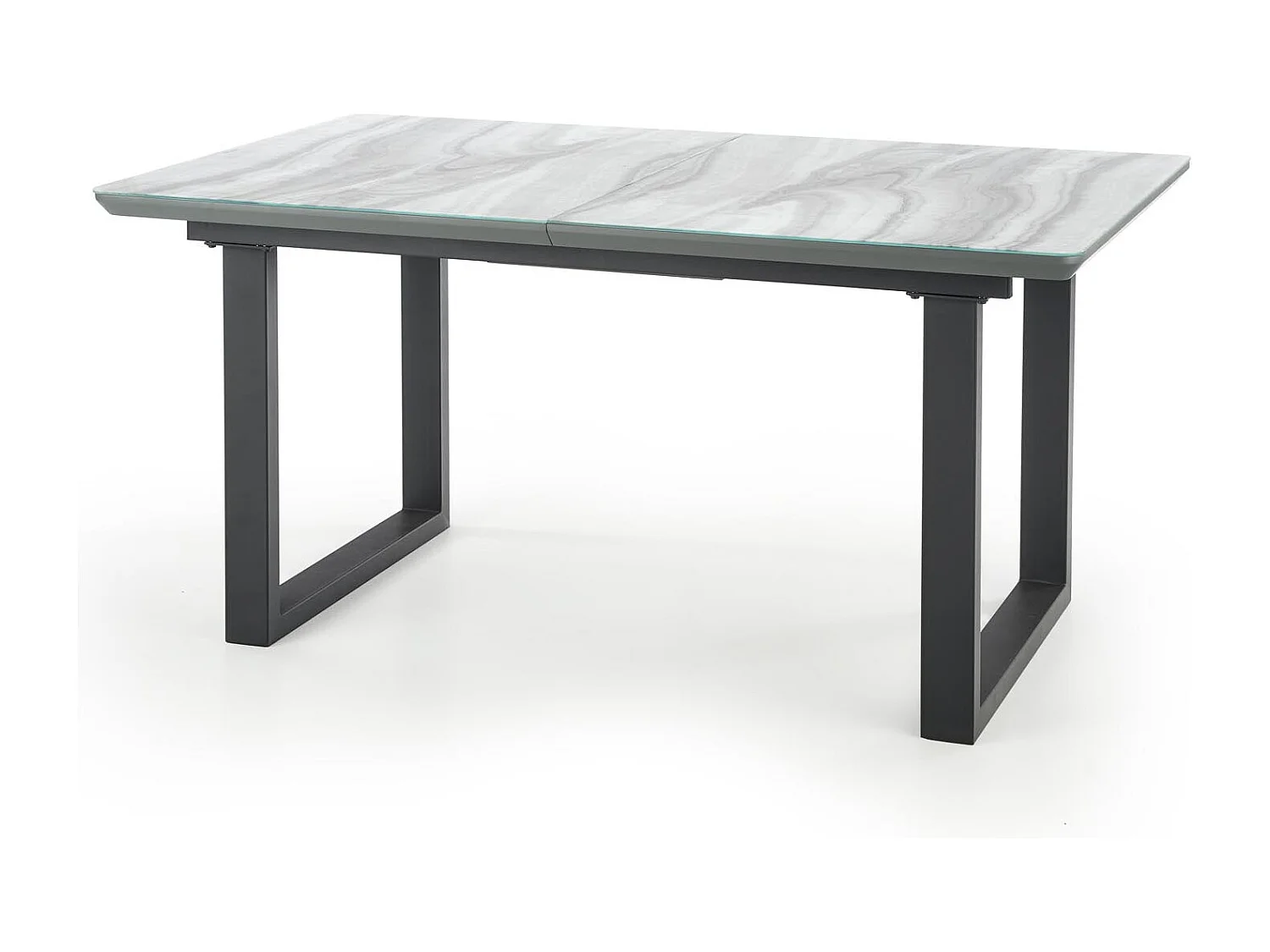 Table extensible verre marbre blanc pieds acier noir 160/200×90 cm