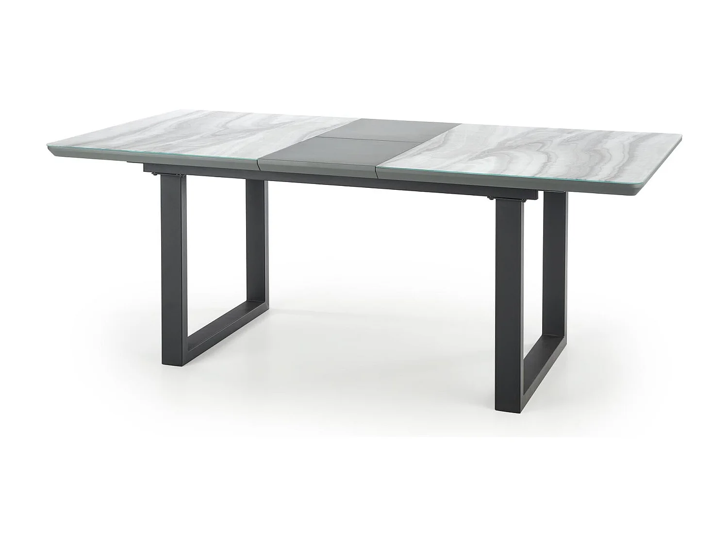 Table extensible verre marbre blanc pieds acier noir 160/200×90 cm