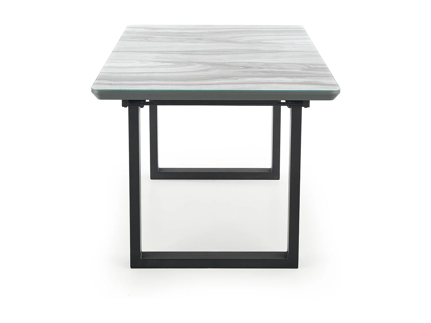 Table extensible verre marbre blanc pieds acier noir 160/200×90 cm