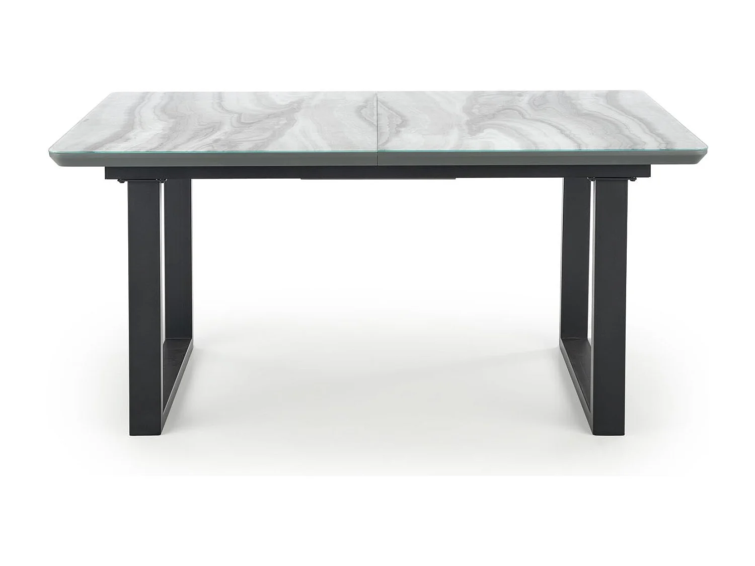 Table extensible verre marbre blanc pieds acier noir 160/200×90 cm