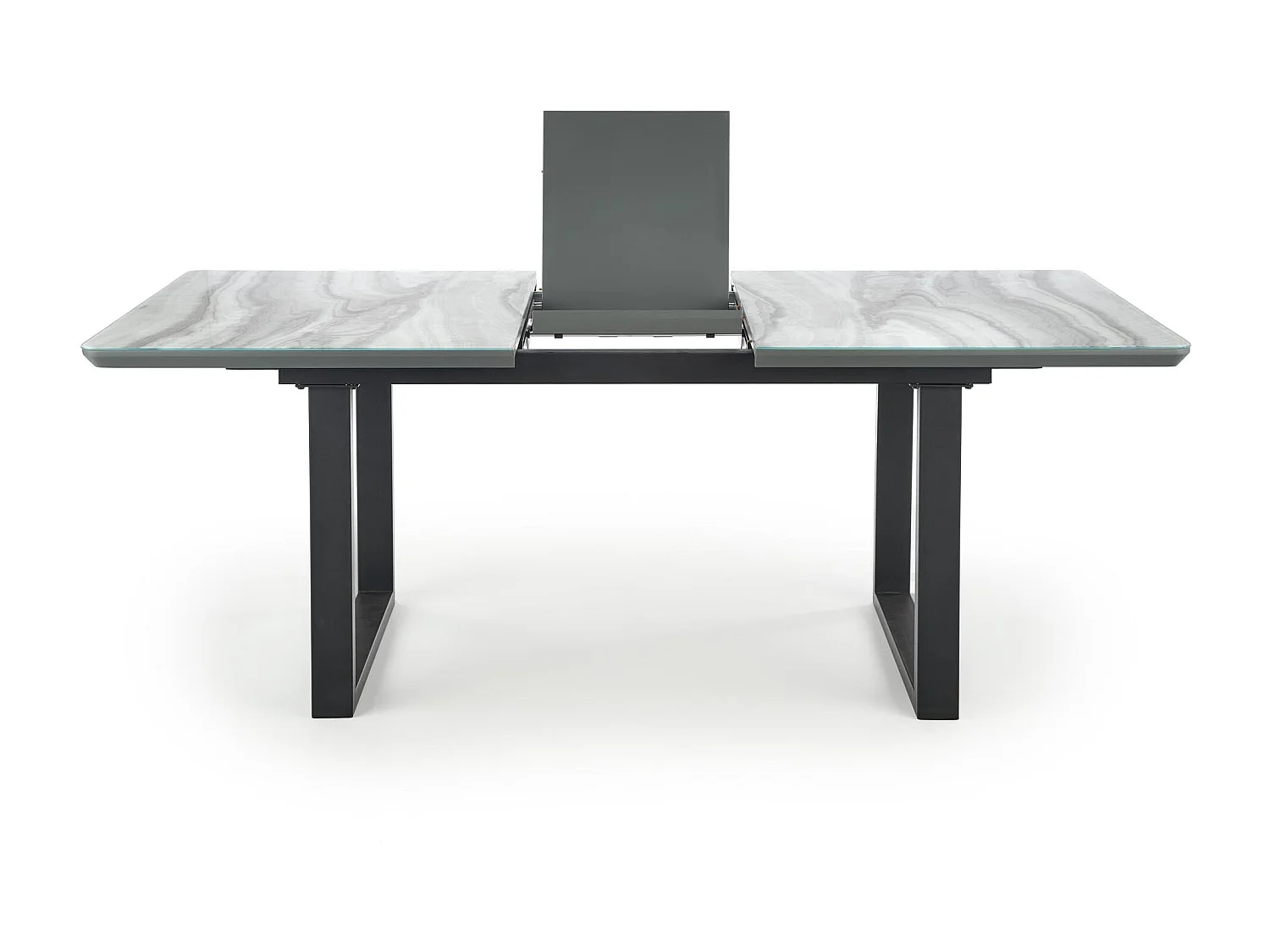 Table extensible verre marbre blanc pieds acier noir 160/200×90 cm