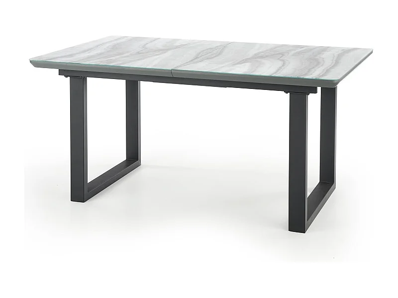 Table extensible verre marbre blanc pieds acier noir 160/200×90 cm