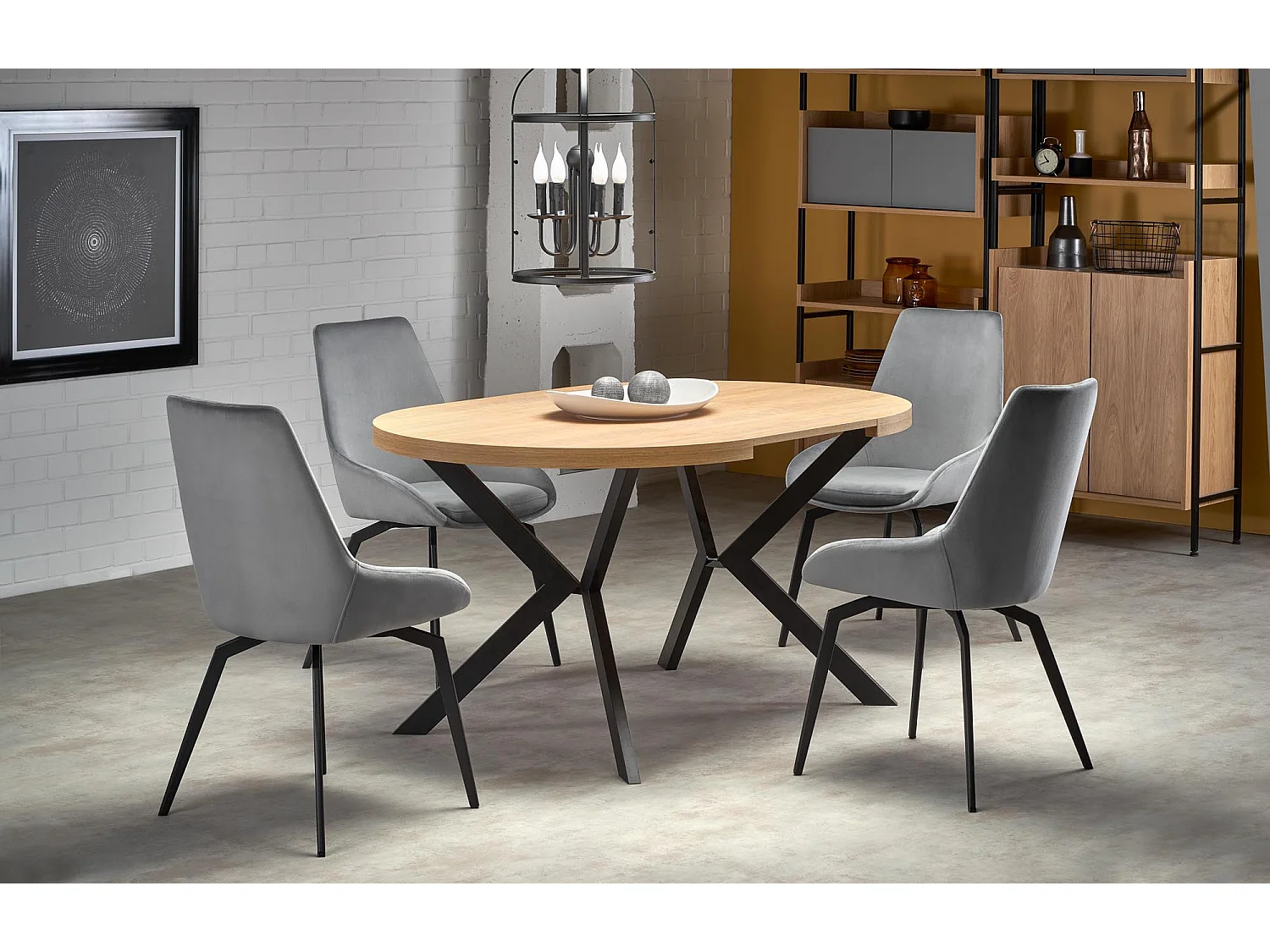 Stół okrągły rozkładany PERONI 100(250)x100 dąb/czarny