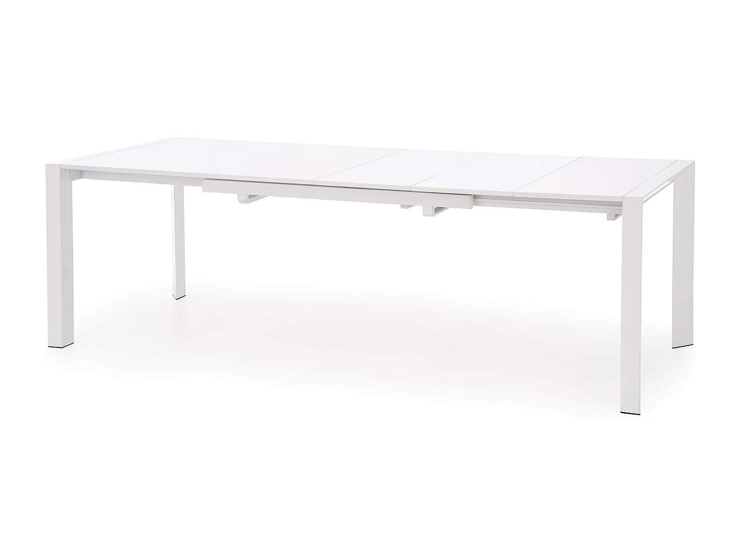 Table extensible MDF laqué blanc pieds acier blanc 130/250×80 cm