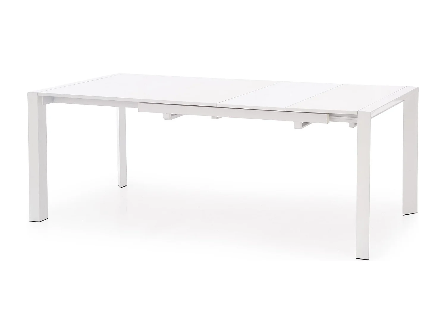 Table extensible MDF laqué blanc pieds acier blanc 130/250×80 cm