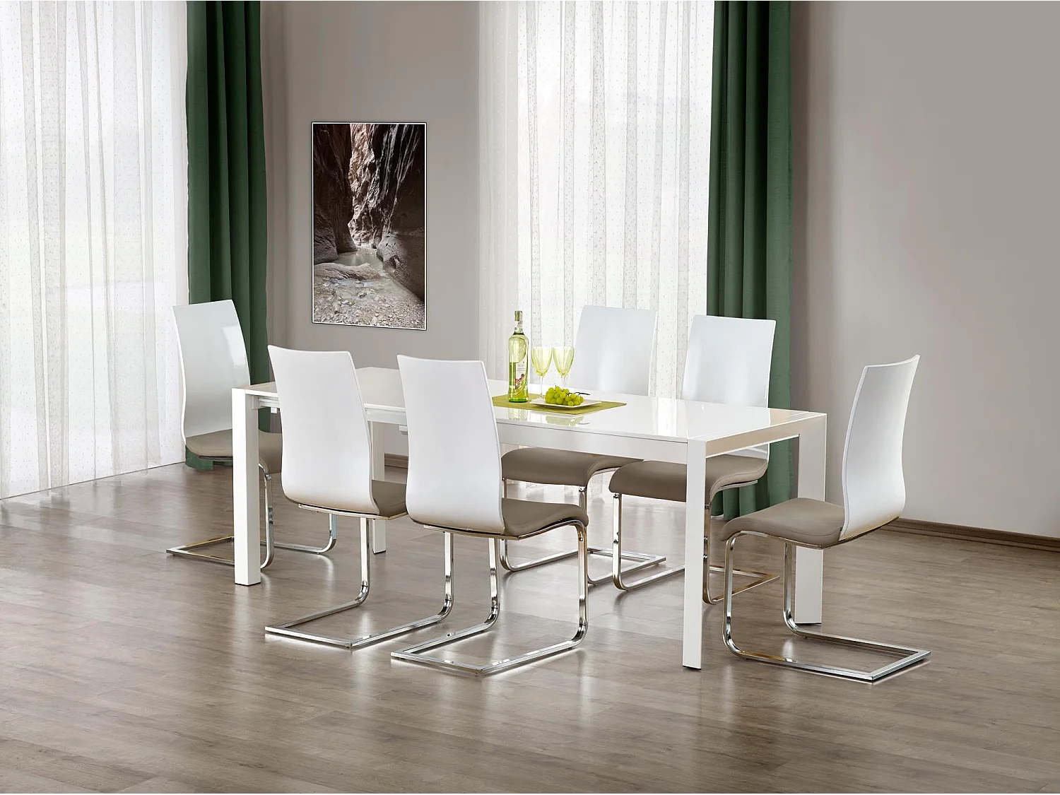 Table extensible MDF laqué blanc pieds acier blanc 130/250×80 cm