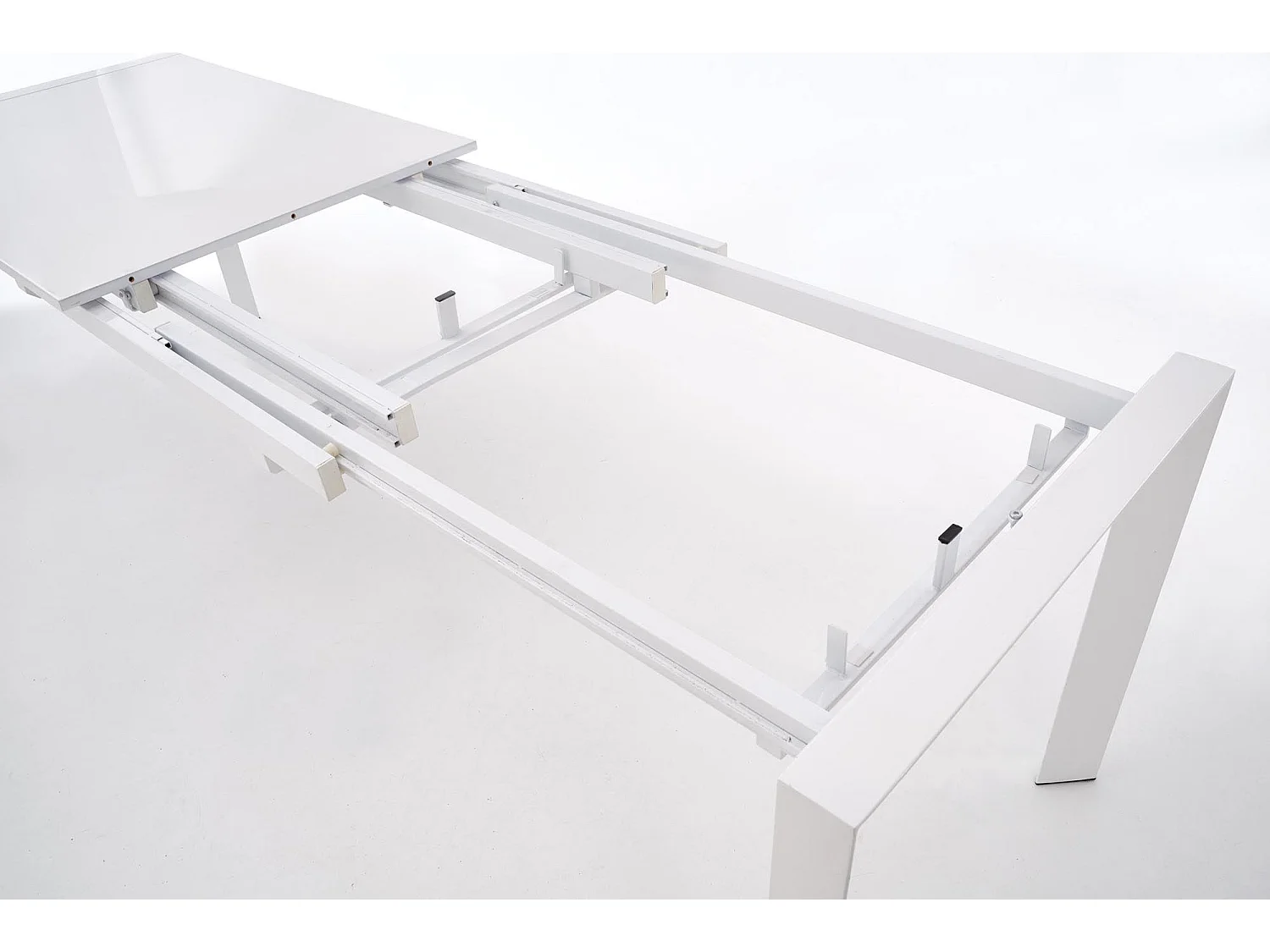 Table extensible MDF laqué blanc pieds acier blanc 130/250×80 cm