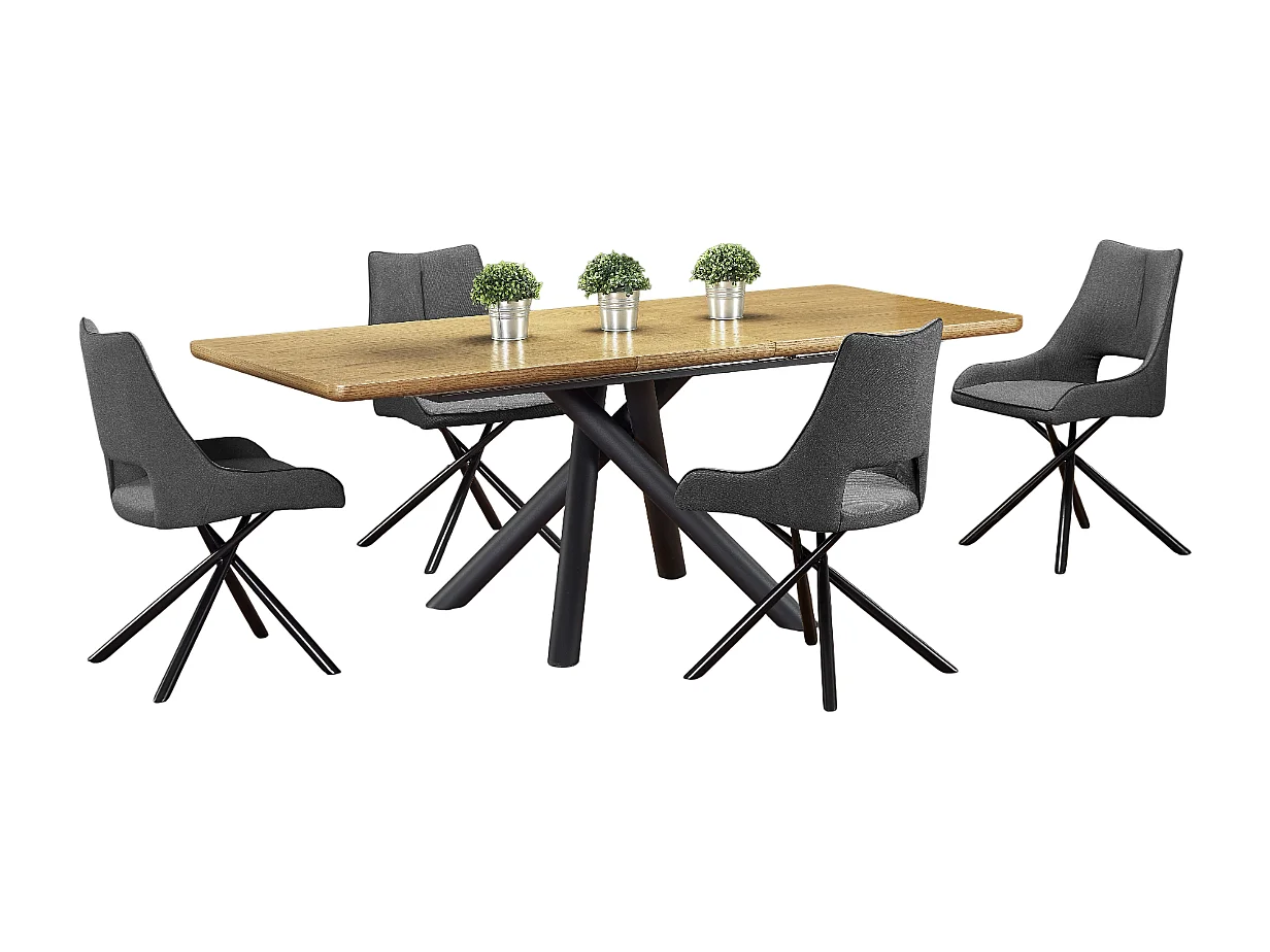 Table extensible placage chêne pieds acier noir 160/200×90 cm