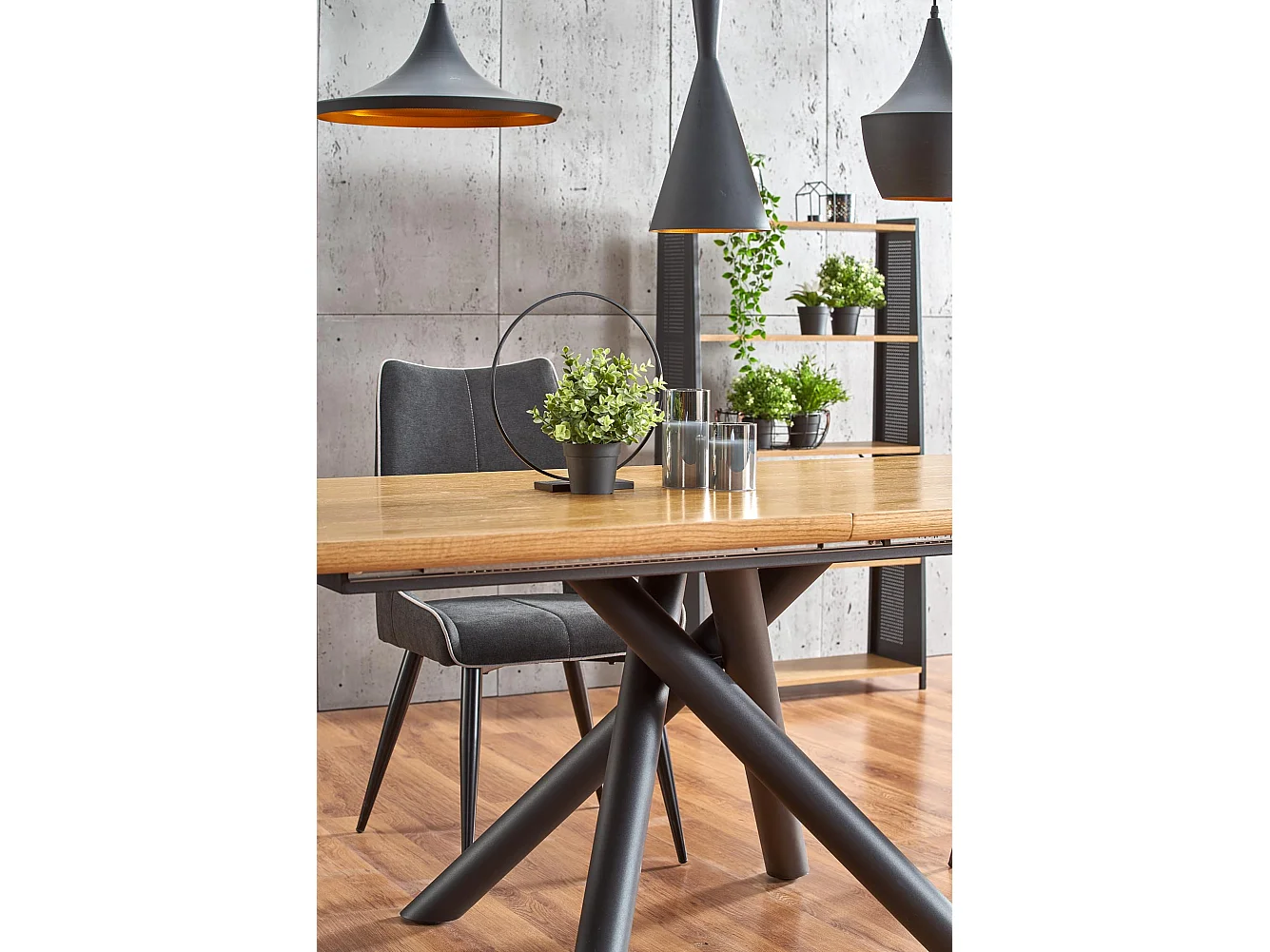 Table extensible placage chêne pieds acier noir 160/200×90 cm