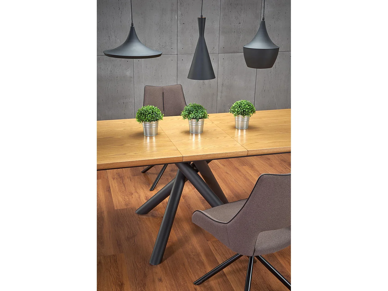 Table extensible placage chêne pieds acier noir 160/200×90 cm