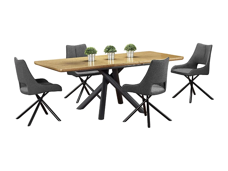 Table extensible placage chêne pieds acier noir 160/200×90 cm