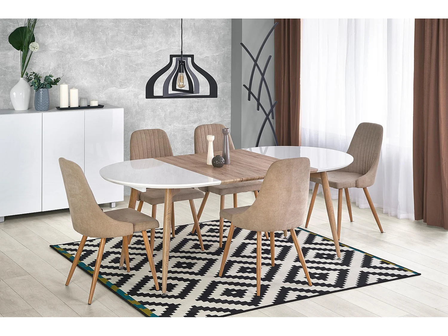 Table extensible pour 4/8 personnes blanc/chêne 120/200x100 cm