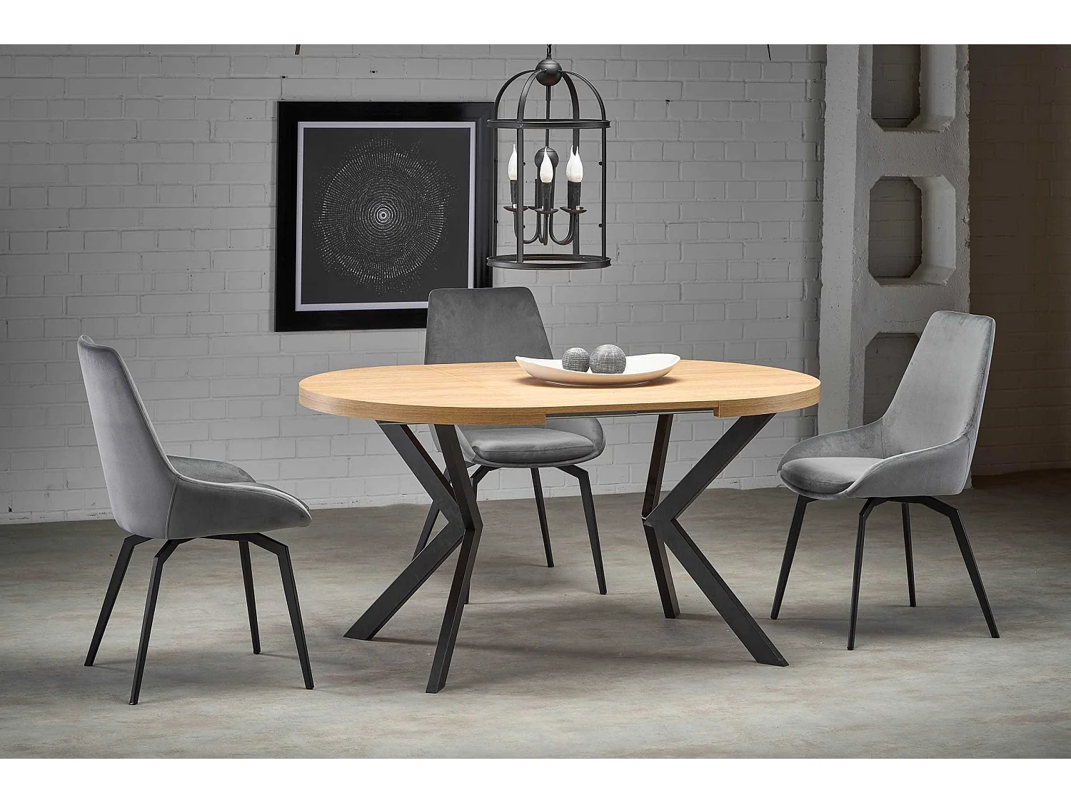 Stół okrągły rozkładany PERONI 100(250)x100 biały marmur/czarny