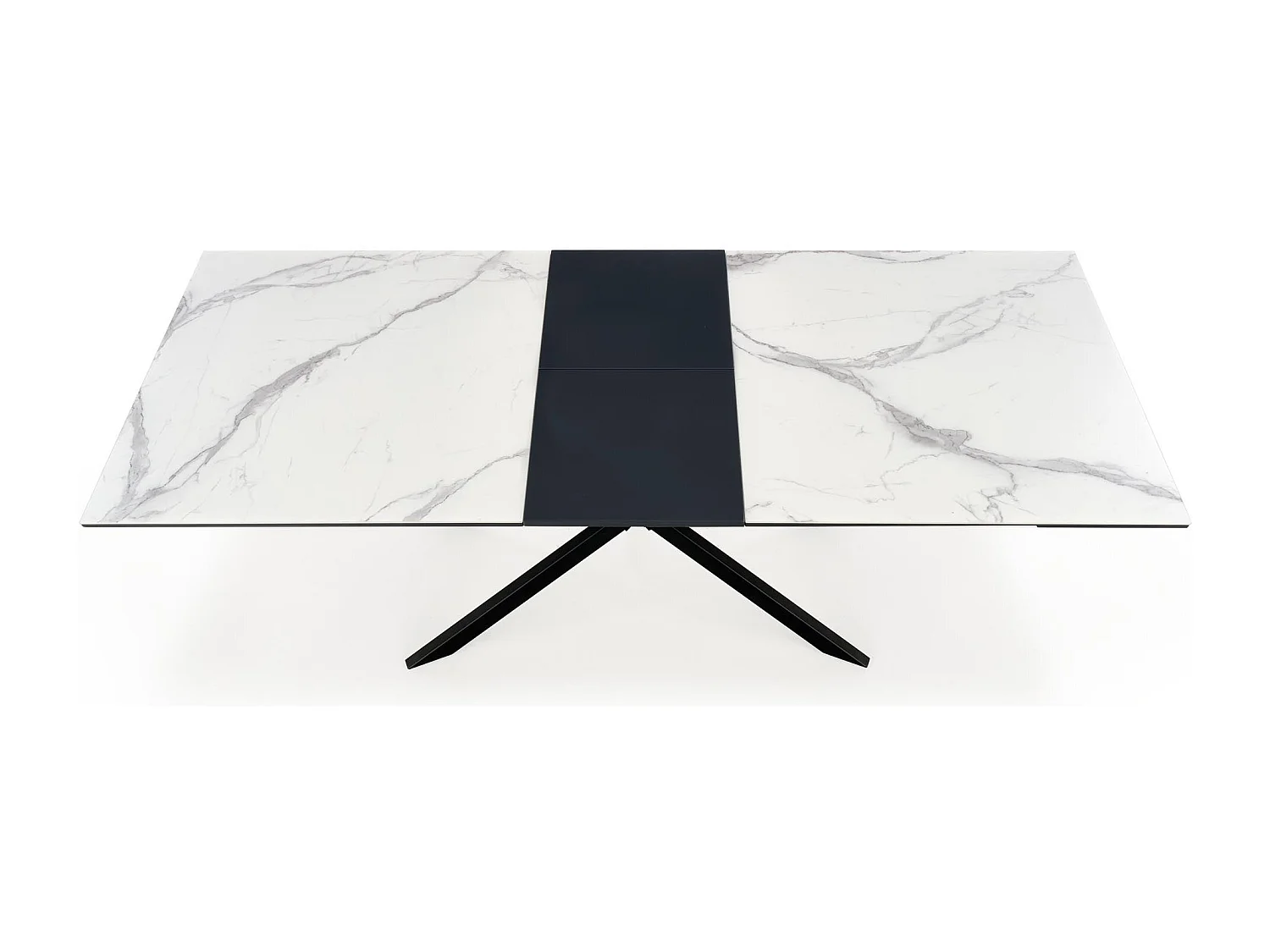 Table extensible céramique marbre, pieds acier noir 160/200×90 cm