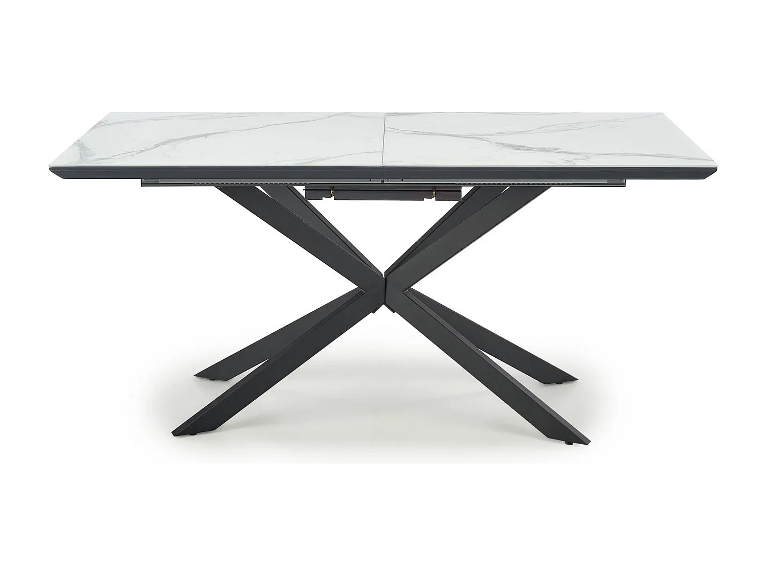 Table extensible céramique marbre, pieds acier noir 160/200×90 cm