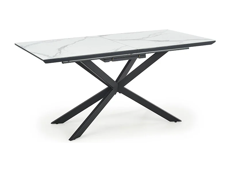 Table extensible céramique marbre, pieds acier noir 160/200×90 cm