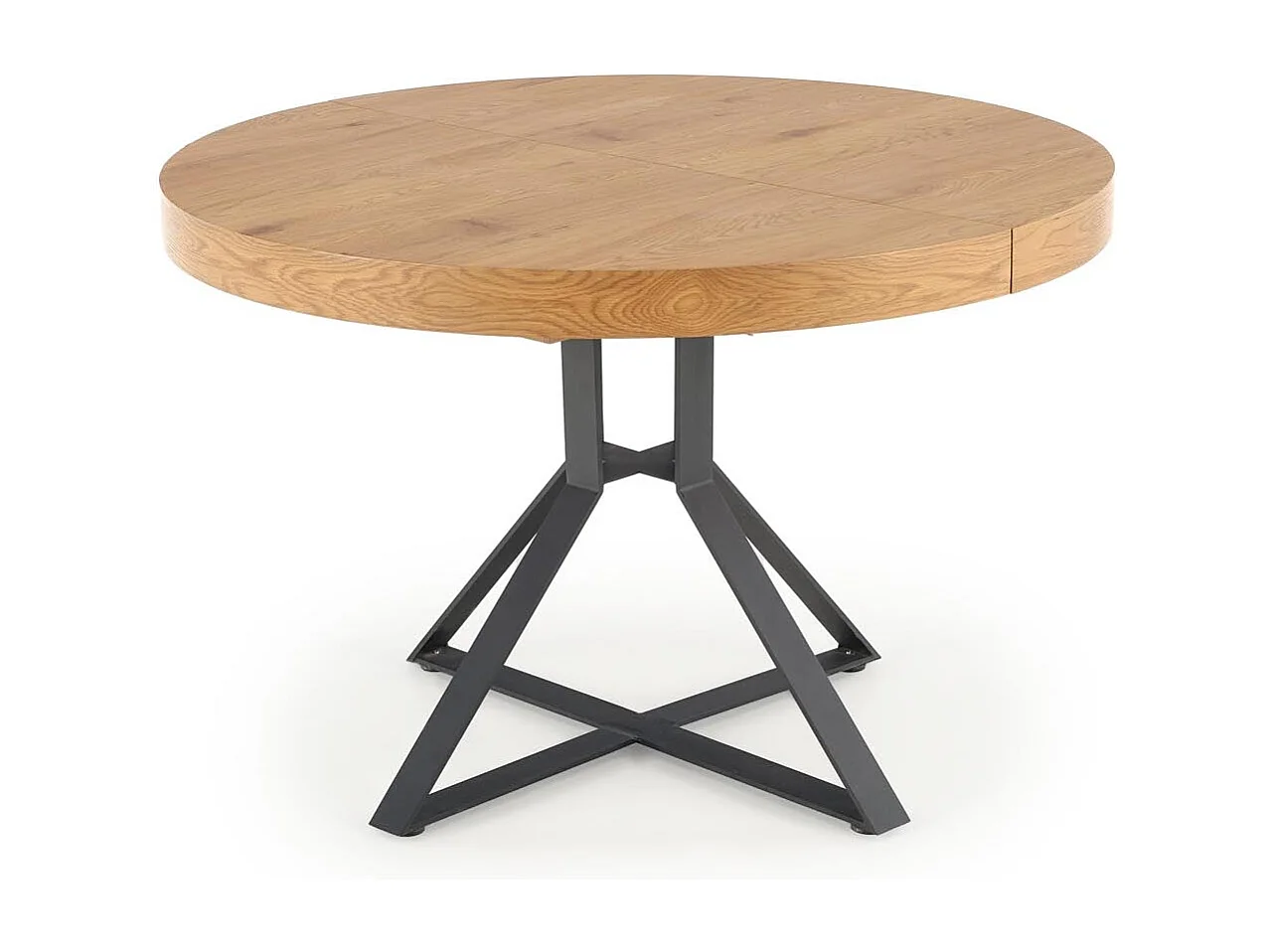 Table ronde extensible MDF laminé chêne pieds acier noir Ø120/160 cm