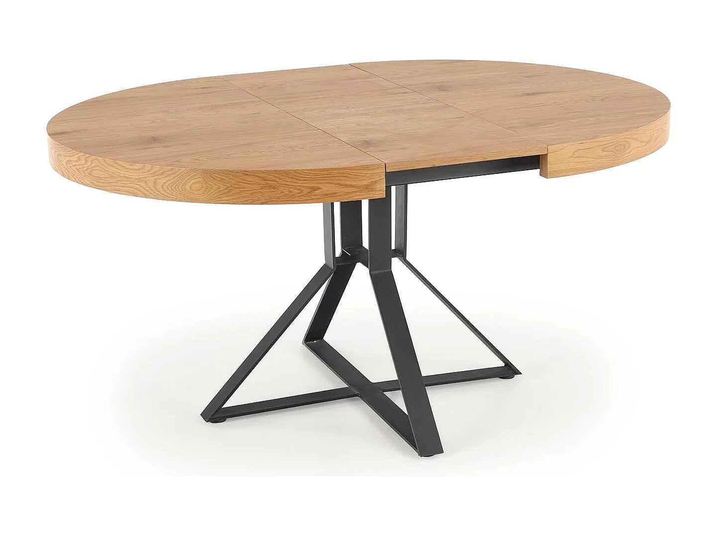 Table ronde extensible MDF laminé chêne pieds acier noir Ø120/160 cm