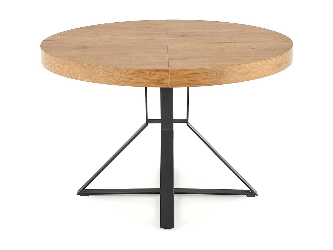 Table ronde extensible MDF laminé chêne pieds acier noir Ø120/160 cm