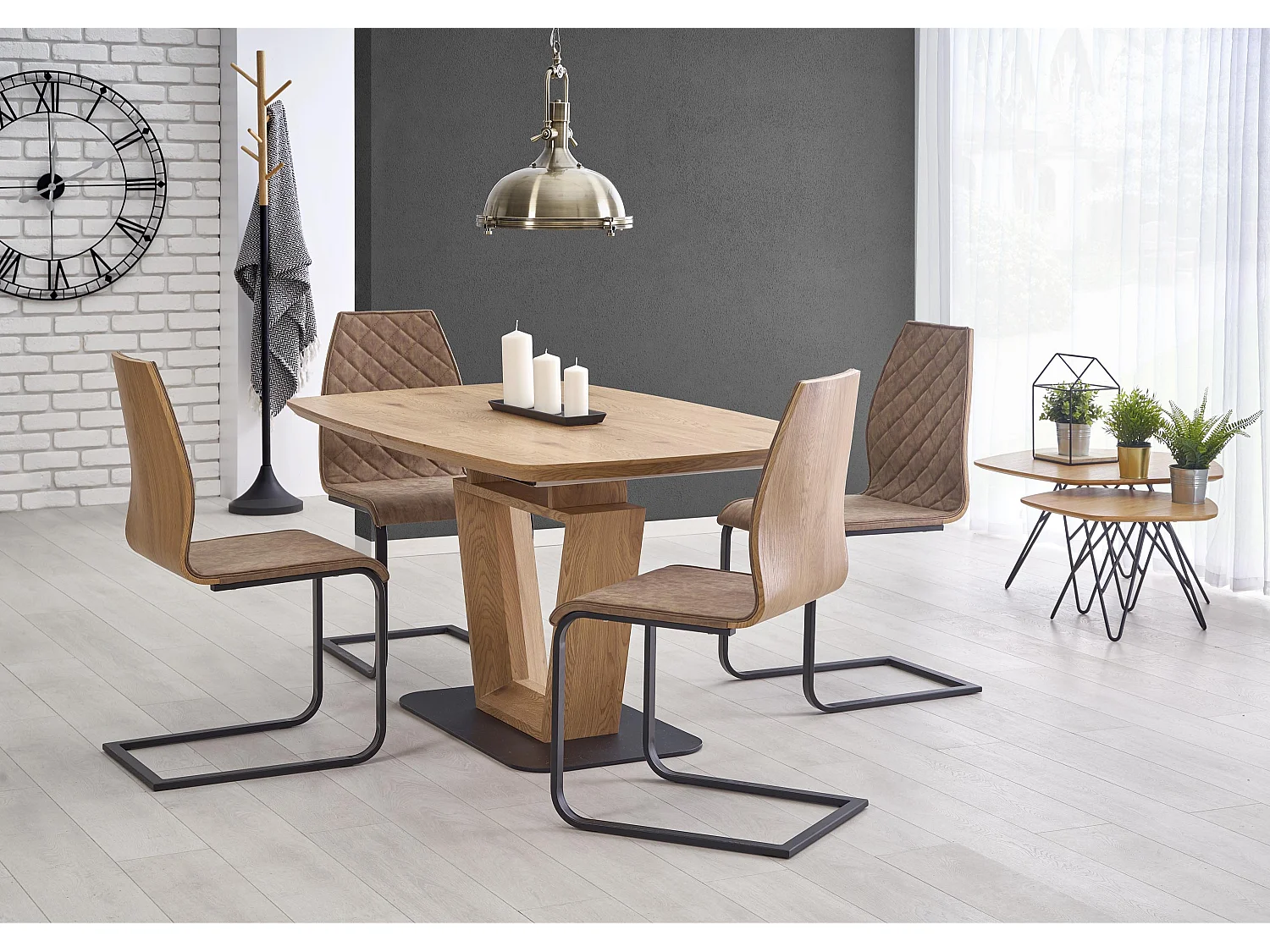 Table extensible MDF laqué blanc pieds bois naturel 160/200×90 cm