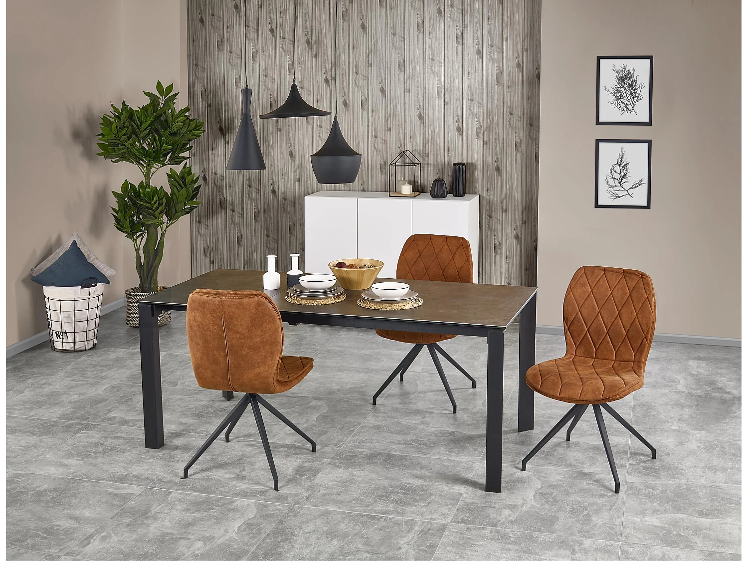 Table extensible céramique pieds acier noir 120/180×85 cm