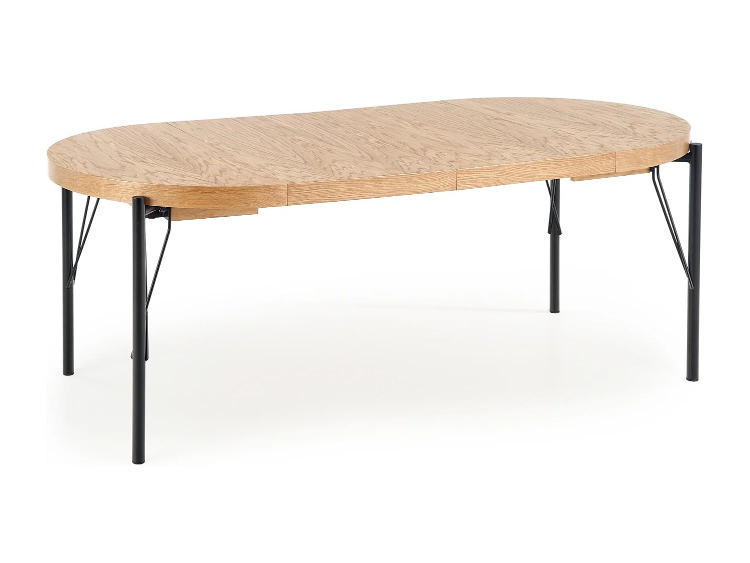 Table ronde extensible MDF plaqué chêne pieds acier Ø100/300 cm